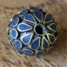 Load image into Gallery viewer, Afghanistan, Turkmenistan, Brass, Turkoman,  Imperfections, Jewellery, Global Beads, Collection, Mix, Tigertail, Craftline, Leather, Necklace, Earrings, Ethnic, Tribal, Statement Jewellery, Top-Drill, Hole, Afghan, Middle Eastern, Enamel, Inlaid, Bracelet, Anklet, Filigree, Wire, Wrapping, Dark Lapis, Rustic