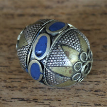 Load image into Gallery viewer, Kazakh, Afghanistan, Kazakhstan, Lapis Lazuli, Ural Mountains, False Granulation, Silver, Brass, Turkoman,  Imperfections, Jewellery, Global Beads, Collection, Mix, Kuchi, Tigertail, Craftline, Leather, Necklace, Earrings, Ethnic, Tribal, Statement Jewellery, Top-Drill, Hole, Afghan, Eggs, Barrels, Middle Eastern, Enamel, Inlaid,