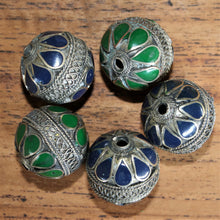Load image into Gallery viewer, Afghanistan, Turkmenistan, Brass, Turkoman,  Imperfections, Jewellery, Global Beads, Collection, Mix, Tigertail, Craftline, Leather, Necklace, Earrings, Ethnic, Tribal, Statement Jewellery, Top-Drill, Hole, Afghan, Middle Eastern, Enamel, Inlaid, Bracelet, Anklet, Filigree, Wire, Wrapping, Lapis, Malachite, Rustic, Old