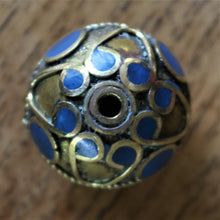 Load image into Gallery viewer, Afghanistan, Turkmenistan, Brass, Turkoman,  Imperfections, Jewellery, Global Beads, Collection, Mix, Tigertail, Craftline, Leather, Necklace, Earrings, Ethnic, Tribal, Statement Jewellery, Top-Drill, Hole, Afghan, Middle Eastern, Enamel, Inlaid, Bracelet, Anklet, Filigree, Wire, Wrapping, Lapis, Rustic, Old