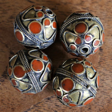 Load image into Gallery viewer, Afghanistan, Turkmenistan, Brass, Turkoman,  Imperfections, Jewellery, Global Beads, Collection, Mix, Tigertail, Craftline, Leather, Necklace, Earrings, Ethnic, Tribal, Statement Jewellery, Top-Drill, Hole, Afghan, Middle Eastern, Enamel, Inlaid, Bracelet, Anklet, Filigree, Wire, Wrapping, Jasper, Rustic, Old