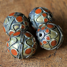 Load image into Gallery viewer, Afghanistan, Turkmenistan, Brass, Turkoman,  Imperfections, Jewellery, Global Beads, Collection, Mix, Tigertail, Craftline, Leather, Necklace, Earrings, Ethnic, Tribal, Statement Jewellery, Top-Drill, Hole, Afghan, Middle Eastern, Enamel, Inlaid, Bracelet, Anklet, Filigree, Wire, Wrapping, Jasper, Rustic, Old