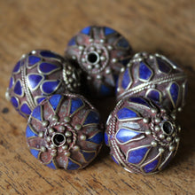 Load image into Gallery viewer, Afghanistan, Turkmenistan, Brass, Turkoman,  Imperfections, Jewellery, Global Beads, Collection, Mix, Tigertail, Craftline, Leather, Necklace, Earrings, Ethnic, Tribal, Statement Jewellery, Top-Drill, Hole, Afghan, Middle Eastern, Enamel, Inlaid, Bracelet, Anklet, Filigree, Wire, Wrapping, Lapis Lazuli, Rustic, Old