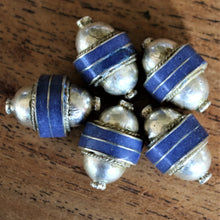 Load image into Gallery viewer, Double Dome, Silver, Lapis Lazuli, Afghanistan, Turkmenistan, Turkoman,  Imperfections, Jewellery, Global Beads, Collection, Mix, Tigertail, Craftline, Leather, Necklace, Earrings, Ethnic, Tribal, Statement Jewellery, Top-Drill, Hole, Afghan, Middle Eastern, Enamel, Inlaid, Bracelet, Anklet, Collared, Collar,