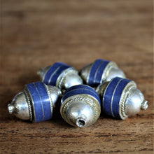 Load image into Gallery viewer, Double Dome, Silver, Lapis Lazuli, Afghanistan, Turkmenistan, Turkoman,  Imperfections, Jewellery, Global Beads, Collection, Mix, Tigertail, Craftline, Leather, Necklace, Earrings, Ethnic, Tribal, Statement Jewellery, Top-Drill, Hole, Afghan, Middle Eastern, Enamel, Inlaid, Bracelet, Anklet, Collared, Collar,