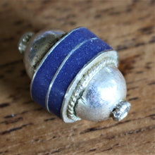 Load image into Gallery viewer, Double Dome, Silver, Lapis Lazuli, Afghanistan, Turkmenistan, Turkoman,  Imperfections, Jewellery, Global Beads, Collection, Mix, Tigertail, Craftline, Leather, Necklace, Earrings, Ethnic, Tribal, Statement Jewellery, Top-Drill, Hole, Afghan, Middle Eastern, Enamel, Inlaid, Bracelet, Anklet, Collared, Collar,