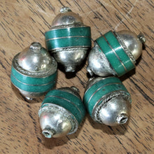 Load image into Gallery viewer, Double Dome, Silver, Lapis Lazuli, Afghanistan, Turkmenistan, Turkoman,  Imperfections, Jewellery, Global Beads, Collection, Mix, Tigertail, Craftline, Leather, Necklace, Earrings, Ethnic, Tribal, Statement Jewellery, Top-Drill, Hole, Afghan, Middle Eastern, Enamel, Inlaid, Bracelet, Anklet, Collared, Collar, Blue,