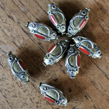 Load image into Gallery viewer, Kazakh, Afghanistan, Kazakhstan, Coral, Ural Mountains, False Granulation, Brass, Turkoman,  Imperfections, Jewellery, Global Beads, Collection, Mix, Tigertail, Craftline, Leather, Necklace, Earrings, Ethnic, Tribal, Statement Jewellery, Top-Drill, Hole, Afghan, Middle Eastern, Enamel, Inlaid, Red, Gemstone,