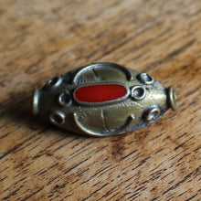 Load image into Gallery viewer, Kazakh, Afghanistan, Kazakhstan, Coral, Ural Mountains, False Granulation, Brass, Turkoman,  Imperfections, Jewellery, Global Beads, Collection, Mix, Tigertail, Craftline, Leather, Necklace, Earrings, Ethnic, Tribal, Statement Jewellery, Top-Drill, Hole, Afghan, Middle Eastern, Enamel, Inlaid, Red, Gemstone,