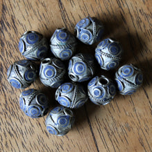 Load image into Gallery viewer, Kazakh, Afghanistan, Kazakhstan, Lapis Lazuli, Ural Mountains, False Granulation, Silver, Brass, Turkoman,  Imperfections, Jewellery, Global Beads, Collection, Mix, Kuchi, Tigertail, Craftline, Leather, Necklace, Earrings, Ethnic, Tribal, Statement Jewellery, Top-Drill, Hole, Afghan, Hand-Beaten