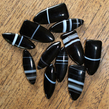 Load image into Gallery viewer, Agate, Botswana, South Africa, Black, Black Agate, Banded-Agate, Semi-Precious, Jewellery-Making, Jewellery, Healing, Collection, Mix, Tigertail, Craftline, Necklace, Bracelet, Spiritual, , Healing Qualities, Polished, Boho, Boho-Style, Beads, Bead Thread, Oval, Half Shield,