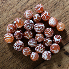 Load image into Gallery viewer, Agate, Etched, Semi-Precious, Jewellery-Making, Jewellery, Beads, Headstones, Beaders, Collection, Necklace, Anklet, Bracelet, Earrings, Ethnic, Orange Agate, Tribal, Soccer, Hieroglyphic, Amulets, construction, Afghanistan,