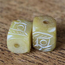 Load image into Gallery viewer, Afghanistan, China, Asia, Mutton-Fat, Hand-Carved, Cubes, Cylinder, Henan, Semi-Precious, Jewellery-Making, Gem, Jewellery, Global Beads, Collection, Mix, Tigertail, Craftline, Leather, Earrings, Necklace, Anklet, Bracelet, Ethnic, Tribal, Spiritual, Jade, Unpolished, Statement, Healing Qualities, Polished, Boho, Boho-Style, Beads, Imperial Gem, Hand-Carved, Centre-Drill,