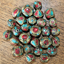 Load image into Gallery viewer, Jewellery-Making, Silver, Tibet, Nepal, Imperfections, Jewellery, Global Beads, Collection, Mix, Tigertail, Craftline, Leather, Necklace, Earrings, Ethnic, Tribal, Statement Jewellery, Top-Drill, Hole, Himalayas, Bracelet, Anklet, Bangle, Dark Red, Currency, Trading, Ovals, Mosaic, Brass, Coral, Turquoise,