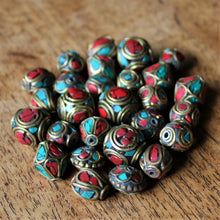 Load image into Gallery viewer, Jewellery-Making, Silver, Tibet, Nepal, Imperfections, Jewellery, Global Beads, Collection, Mix, Tigertail, Craftline, Leather, Necklace, Earrings, Ethnic, Tribal, Statement Jewellery, Top-Drill, Hole, Himalayas, Bracelet, Anklet, Bangle, Dark Red, Currency, Trading, Ovals, Mosaic, Brass, Coral, Turquoise,