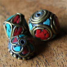 Load image into Gallery viewer, Jewellery-Making, Silver, Tibet, Nepal, Imperfections, Jewellery, Global Beads, Collection, Mix, Tigertail, Craftline, Leather, Necklace, Earrings, Ethnic, Tribal, Statement Jewellery, Top-Drill, Hole, Himalayas, Bracelet, Anklet, Bangle, Dark Red, Currency, Trading, Ovals, Mosaic, Brass, Coral, Turquoise,