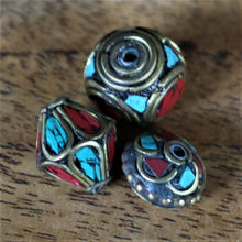 Load image into Gallery viewer, Jewellery-Making, Silver, Tibet, Nepal, Imperfections, Jewellery, Global Beads, Collection, Mix, Tigertail, Craftline, Leather, Necklace, Earrings, Ethnic, Tribal, Statement Jewellery, Top-Drill, Hole, Himalayas, Bracelet, Anklet, Bangle, Dark Red, Currency, Trading, Ovals, Mosaic, Brass, Coral, Turquoise,
