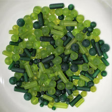 Load image into Gallery viewer, Tubes, Rounds, Mix, Matt, Jewellery, Making, Supplies, Jewellery, Indian, Hearts, Beads, Frosted, Cubes, Coloured, Collection, Art, Projects, 6-14mm, Suncatchers, Bead Curtains, Green, Olive, Teal, Emerald, Lime, Forest Green, Amazon, Avocado, Apple, Necklaces, Bracelets, Earrings,