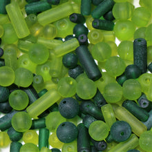 Load image into Gallery viewer, Tubes, Rounds, Mix, Matt, Jewellery, Making, Supplies, Jewellery, Indian, Hearts, Beads, Frosted, Cubes, Coloured, Collection, Art, Projects, 6-14mm, Suncatchers, Bead Curtains, Green, Olive, Teal, Emerald, Lime, Forest Green, Amazon, Avocado, Apple, Necklaces, Bracelets, Earrings,