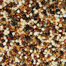 Load image into Gallery viewer, Two-Tone, Seed, Bead, Mixed, Mix, Collection, Czech, Glazed, Pearl, Seeds, Rocailles, Seed Beads, Opaque, Iridescent, Metallic, Iris, Silver Lined, Translucent, Matt, Lustre, Satin, Tigertail, Leather, Craftline, Cotton Bead Thread, Fishing Line, Brown, Sepia, Chocolate, Ivory, White, Black, Topaz, Caramel, Beige, Gold, Tawny, Chestnut, Clear AB, Mixed, Jewellery-Making, Europe, Little Stones, Glass, Embroidery, Bracelet, Necklace, Earrings, Clothing, Jewellery, Bread, Butter, Fabric,