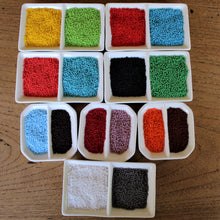 Load image into Gallery viewer, Green, Lime, Turquoise, Aqua, Yellow, White, Red, Coral, Black, Grey, Pale Blue, Dark Red, Chocolate, Orange, Brown, Pink, Seed, Bead, Mixed, Mix, Collection, Czech, Glazed, Pearl, Seeds, Rocailles, Seed Beads, Opaque, Iridescent, Metallic, Iris, Silver Lined, Translucent, Matt, Lustre, Satin, Tigertail, Leather, Craftline, Cotton Bead Thread, Fishing Line, Japan, India, China, Taiwan, Jewellery-Making, Europe, Little Stones, Glass, Embroidery, Bracelet, Necklace, Earrings, Clothing, Jewellery, Bread, Butte