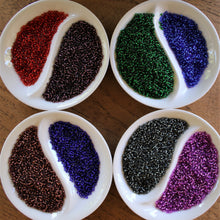 Load image into Gallery viewer, Emerald, Grey, Bright Purple, Amethyst, Pale Amethyst, Royal, Red, Sapphire, Seed, Bead, Mixed, Mix, Collection, Czech, Glazed, Pearl, Seeds, Rocailles, Seed Beads, Opaque, Iridescent, Metallic, Iris, Silver Lined, Translucent, Matt, Lustre, Satin, Tigertail, Leather, Craftline, Cotton Bead Thread, Fishing Line, Japan, India, China, Taiwan, Jewellery-Making, Europe, Little Stones, Glass, Embroidery, Bracelet, Necklace, Earrings, Clothing, Jewellery, Bread, Butter, Fabric,