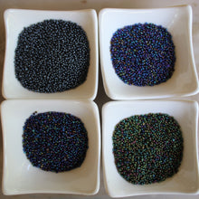 Load image into Gallery viewer, Gunmetal, Olive, Blue, Black Iris, Seed, Bead, Mixed, Mix, Collection, Czech, Glazed, Pearl, Seeds, Rocailles, Seed Beads, Opaque, Iridescent, Metallic, Iris, Silver Lined, Translucent, Matt, Lustre, Satin, Tigertail, Leather, Craftline, Cotton Bead Thread, Fishing Line, Japan, India, China, Taiwan, Jewellery-Making, Europe, Little Stones, Glass, Embroidery, Bracelet, Necklace, Earrings, Clothing, Jewellery, Bread, Butter, Fabric,