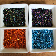 Load image into Gallery viewer, Black OP, Yellow SL), Montana SL, Royal Blue SL, Silver SL, Turquoise, Purple Iris, Olive Iris, Orange SL, Emerald SL, Topaz SL, Seed, Bead, Mixed, Mix, Collection, Czech, Glazed, Pearl, Seeds, Rocailles, Seed Beads, Opaque, Iridescent, Metallic, Iris, Silver Lined, Translucent, Matt, Lustre, Satin, Tigertail, Leather, Craftline, Cotton Bead Thread, Fishing Line, Japan, India, China, Taiwan, Jewellery-Making, Europe, Little Stones, Glass, Embroidery, Bracelet, Necklace, Earrings, Clothing, Jewellery, Bread,