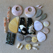 Load image into Gallery viewer, Pendant, Four Eyes, Pau, Abalone, Mother of Pearl, Pink, White, Black, Pearl Shell, Shell, Eyebrows, Collection, Curtains, Suncatchers, Hearts, Drops, Dog Tags, Name Tags, Donuts, Yokes, Shards, Machetes, Fish, Birds, Jewellery, West Australia, Necklaces, Bracelets, Earrings, One-Of-A-Kind, Mix, Scissors, Sparkle Mother of Pearl,