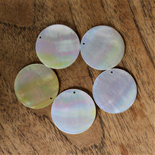 Load image into Gallery viewer, White Mother of Pearl, Dog Tags, Plates, Name Tags, Axe Heads, Machetes, Love Hearts, Yokes, Drops, Tears, Tiles, Shields, Donuts, Shards, Claws, Shields, Buttons, Teardrops, Raindrops, Mother of Pearl Shell, MOP, White, Gold, Pink, Brown, Black, Rain, Pau Shell, Abalone, Green Abalone, Trochus, Cowrie Shell, Green Lip Mussel, Pink Lip Mussel, Necklace, Earrings, Jewellery, West Australia, Black Abalone, Beader, Artisans, Jewellery-Making, Key Rings, Beads, 30mm,