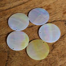 Load image into Gallery viewer, White Mother of Pearl, Dog Tags, Plates, Name Tags, Axe Heads, Machetes, Love Hearts, Yokes, Drops, Tears, Tiles, Shields, Donuts, Shards, Claws, Shields, Buttons, Teardrops, Raindrops, Mother of Pearl Shell, MOP, White, Gold, Pink, Brown, Black, Rain, Pau Shell, Abalone, Green Abalone, Trochus, Cowrie Shell, Green Lip Mussel, Pink Lip Mussel, Necklace, Earrings, Jewellery, West Australia, Black Abalone, Beader, Artisans, Jewellery-Making, Key Rings, Beads, 30mm,