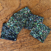 Load image into Gallery viewer, Sparkle Paua, Dog Tags, Plates, Name Tags, Axe Heads, Machetes, Love Hearts, Yokes, Drops, Tears, Tiles, Ovals, Shields, Donuts, Shards, Claws, Shields, Buttons, Teardrops, Raindrops, Mother of Pearl Shell, MOP, White, Gold, Pink, Brown, Black, Green, Rain, Abalone, Green Abalone, Trochus, Cowrie Shell, Green Lip Mussel, Pink Lip Mussel, Paua Shell, Necklace, Earrings, Jewellery, West Australia, Black Abalone, Beader, Artisans, Jewellery-Making, Key Rings, Beads, Rings, North Western Australia, North,