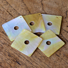 Load image into Gallery viewer, Gold MOP, Dog Tags, Plates, Name Tags, Axe Heads, Machetes, Love Hearts, Yokes, Drops, Tears, Tiles, Ovals, Shields, Donuts, Shards, Claws, Shields, Buttons, Teardrops, Raindrops, Mother of Pearl Shell, MOP, White, Gold, Pink, Brown, Black, Green, Rain, Abalone, Green Abalone, Trochus, Cowrie Shell, Green Lip Mussel, Pink Lip Mussel, Paua Shell, Necklace, Earrings, Jewellery, West Australia, Black Abalone, Beader, Artisans, Jewellery-Making, Key Rings, Beads, Rings, North Western Australia, North,