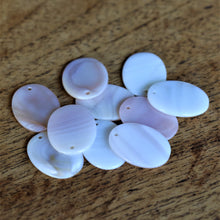 Load image into Gallery viewer, Pink Mother of Pearl, Dog Tags, Plates, Name Tags, Axe Heads, Machetes, Love Hearts, Yokes, Drops, Tears, Tiles, Ovals, Shields, Donuts, Shards, Claws, Shields, Buttons, Teardrops, Raindrops, Mother of Pearl Shell, MOP, White, Gold, Pink, Brown, Black, Green, Rain, Abalone, Green Abalone, Trochus, Cowrie Shell, Green Lip Mussel, Pink Lip Mussel, Pau Shell, Necklace, Earrings, Jewellery, West Australia, Black Abalone, Beader, Artisans, Jewellery-Making, Key Rings, Beads,