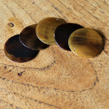 Load image into Gallery viewer, Brown Mother of Pearl, Dog Tags, Plates, Name Tags, Axe Heads, Machetes, Love Hearts, Yokes, Drops, Tears, Tiles, Shields, Donuts, Shards, Claws, Shields, Buttons, Teardrops, Raindrops, Mother of Pearl Shell, MOP, White, Gold, Pink, Brown, Black, Rain, Abalone, Green Abalone, Trochus, Cowrie Shell, Green Lip Mussel, Pink Lip Mussel, Pau Shell, Necklace, Earrings, Jewellery, West Australia, Black Abalone, Beader, Artisans, Jewellery-Making, Key Rings, Beads,