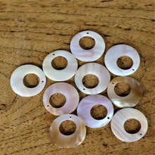 Load image into Gallery viewer, Pink MOP, Dog Tags, Plates, Name Tags, Axe Heads, Machetes, Love Hearts, Yokes, Drops, Tears, Tiles, Ovals, Shields, Donuts, Shards, Pendant, Claws, Shields, Buttons, Teardrops, Raindrops, Mother of Pearl Shell, MOP, White, Gold, Pink, Brown, Black, Green, Rain, Abalone, Green Abalone, Trochus, Cowrie Shell, Green Lip Mussel, Pink Lip Mussel, Pau Shell, Necklace, Earrings, Jewellery, West Australia, Black Abalone, Beader, Artisans, Jewellery-Making, Key Rings, Beads, Rings, Bib,