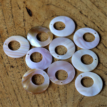 Load image into Gallery viewer, Pink MOP, Dog Tags, Plates, Name Tags, Axe Heads, Machetes, Love Hearts, Yokes, Drops, Tears, Tiles, Ovals, Shields, Donuts, Shards, Pendant, Claws, Shields, Buttons, Teardrops, Raindrops, Mother of Pearl Shell, MOP, White, Gold, Pink, Brown, Black, Green, Rain, Abalone, Green Abalone, Trochus, Cowrie Shell, Green Lip Mussel, Pink Lip Mussel, Pau Shell, Necklace, Earrings, Jewellery, West Australia, Black Abalone, Beader, Artisans, Jewellery-Making, Key Rings, Beads, Rings, Bib,