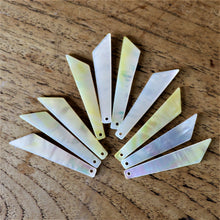 Load image into Gallery viewer, White Mother of Pearl, Dog Tags, Plates, Name Tags, Axe Heads, Machetes, Love Hearts, Yokes, Drops, Tears, Tiles, Ovals, Shields, Donuts, Shards, Claws, Shields, Buttons, Teardrops, Raindrops, Mother of Pearl Shell, MOP, White, Gold, Pink, Brown, Black, Green, Rain, Abalone, Green Abalone, Trochus, Cowrie Shell, Green Lip Mussel, Pink Lip Mussel, Pau Shell, Necklace, Earrings, Jewellery, West Australia, Black Abalone, Beader, Artisans, Jewellery-Making, Key Rings, Beads, Rings,