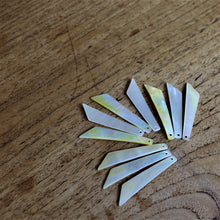 Load image into Gallery viewer, White Mother of Pearl, Dog Tags, Plates, Name Tags, Axe Heads, Machetes, Love Hearts, Yokes, Drops, Tears, Tiles, Ovals, Shields, Donuts, Shards, Claws, Shields, Buttons, Teardrops, Raindrops, Mother of Pearl Shell, MOP, White, Gold, Pink, Brown, Black, Green, Rain, Abalone, Green Abalone, Trochus, Cowrie Shell, Green Lip Mussel, Pink Lip Mussel, Pau Shell, Necklace, Earrings, Jewellery, West Australia, Black Abalone, Beader, Artisans, Jewellery-Making, Key Rings, Beads, Rings,