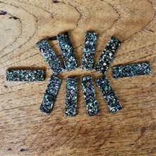 Load image into Gallery viewer, Sparkle Paua, Dog Tags, Plates, Name Tags, Axe Heads, Machetes, Love Hearts, Yokes, Drops, Tears, Tiles, Ovals, Shields, Donuts, Shards, Claws, Shields, Buttons, Teardrops, Raindrops, Mother of Pearl Shell, MOP, White, Gold, Pink, Brown, Black, Green, Rain, Abalone, Green Abalone, Trochus, Cowrie Shell, Green Lip Mussel, Pink Lip Mussel, Paua Shell, Necklace, Earrings, Jewellery, West Australia, Black Abalone, Beader, Artisans, Jewellery-Making, Key Rings, Beads, Rings, North Western Australia, North,