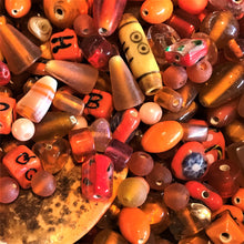 Load image into Gallery viewer, Tangerine, Orange, Squash, Carrot, Yam, Marmalade, Gold, Topaz, Bronze, Tawny, Amber, Persimmon, Peach, Apricot, Marigold, Sunglow, Squash,  Glass, White Metal, Worldwide, Bone, Shell, Tubes, Rounds, Cubes, Bicones, Hearts, Ovals, Drops, Frosted, India, China, Indonesia, Cylinder, Silver Foil, Jewellery, Earrings, Necklaces, Bracelets, Opaque, Transparent, Twists, Frosted,
