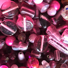 Load image into Gallery viewer, Pink, Salmon, Blossom, Cerise, Rose, Magenta, Coral, Fuchsia, Glass, White Metal, Worldwide, Bone, Shell, Tubes, Rounds, Cubes, Bicones, Hearts, Ovals, Drops, Frosted, India, China, Indonesia, Cylinder, Silver Foil, Jewellery, Earrings, Necklaces, Bracelets, Opaque, Transparent, Twists, Frosted,
