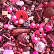 Load image into Gallery viewer, Pink, Salmon, Blossom, Cerise, Rose, Magenta, Coral, Fuchsia, Glass, White Metal, Worldwide, Bone, Shell, Tubes, Rounds, Cubes, Bicones, Hearts, Ovals, Drops, Frosted, India, China, Indonesia, Cylinder, Silver Foil, Jewellery, Earrings, Necklaces, Bracelets, Opaque, Transparent, Twists, Frosted,