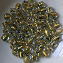 Load image into Gallery viewer, Tube, Gold Foil, Round, Oval, Mix, Glass, Cylinder, Cube, Collection, India, Indian,  Beads, Bead Curtains, Suncatchers, Gold, Red, Navy, Blue, Orange, Lime, Green, Yellow, Clear, Stubbies,