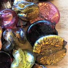 Load image into Gallery viewer, Autumn Blaze, Chunky Beads, Glass, 2 Kilo, Two Kilogram, Colourful, Indian Silver Foil Beads, Silver Foil, Collections, Diamonds, Cubes, Hearts, Drops, Round, Tabular, Oval, Bicones, Cylinders, Slabs, Round, Gourds, Twists, Jewellery, Red, Orange, Pale Brown, Topaz, Yellow, Mustard, Suncatchers, Indian, Beads, Statement, Gold, Speckled,