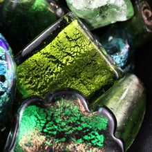 Load image into Gallery viewer, Forest Rumble, Chunky Beads, Glass, 2Kilo, Two Kilogram, Colourful, Indian Silver Foil Beads, Silver Foil, Collections, Diamonds, Cubes, Hearts, Drops, Round, Tabular, Oval, Bicones, Cylinders, Slabs, Round, Gourds, Twists, Jewellery, Green, Olive, Teal, Emerald Green, Lime, Forest Green, Mint, Amazon, Avocado, Apple, Chartreuse, Suncatchers, Indian, Beads, Statement, Gold, Speckled,