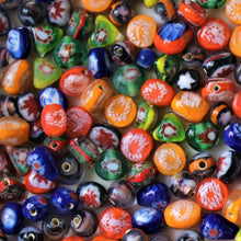 Load image into Gallery viewer, Tangerine, Red, Oval, Orange, India, Green, Global, Beads, Glazed, Glass, Collection, Blue, Beads,