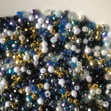 Load image into Gallery viewer, Plastic, Beads, Multicoloured, Mixed, Assorted, Collection, Taiwan, Asian, Transparent, Black, Whitby Jet, Jet Black, Black Knight, Charcoal, Silver, Purple, Blackberry, Violet, Fuchsia, Gold,  Aqua, Baby Blue, Azure, Pale Turquoise, Aquamarine, Rosaries, Suncatchers, Bead Curtains, Jewellery, Key Rings, Necklaces, Bracelets, Art Projects, Counting, Teaching,