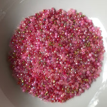Load image into Gallery viewer, Plastic, Beads, Multicoloured, Mixed, Assorted, Collection, Taiwan, Asian, Transparent, Gold, Pink, Salmon, Blossom, Cerise, Rose, Magenta, Coral, Fuchsia, Red, Scarlet, Siam, Rose, Crimson, Rosaries, Suncatchers, Bead Curtains, Jewellery, Key Rings, Necklaces, Bracelets, Art Projects, Counting, Teaching,