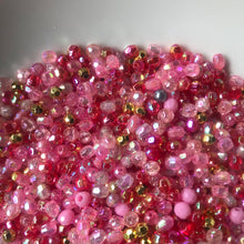 Load image into Gallery viewer, Plastic, Beads, Multicoloured, Mixed, Assorted, Collection, Taiwan, Asian, Transparent, Gold, Pink, Salmon, Blossom, Cerise, Rose, Magenta, Coral, Fuchsia, Red, Scarlet, Siam, Rose, Crimson, Rosaries, Suncatchers, Bead Curtains, Jewellery, Key Rings, Necklaces, Bracelets, Art Projects, Counting, Teaching,